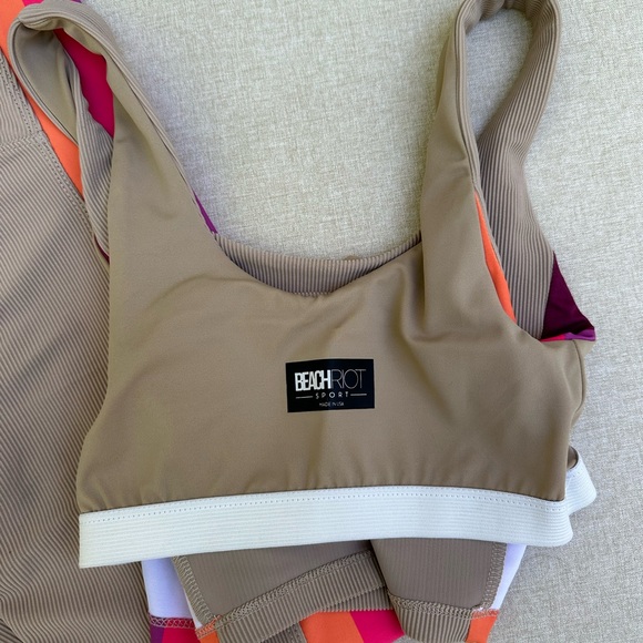 Beach Riot Tan and Colorful Striped Sports Bra and Leggings - Picture 2 of 3